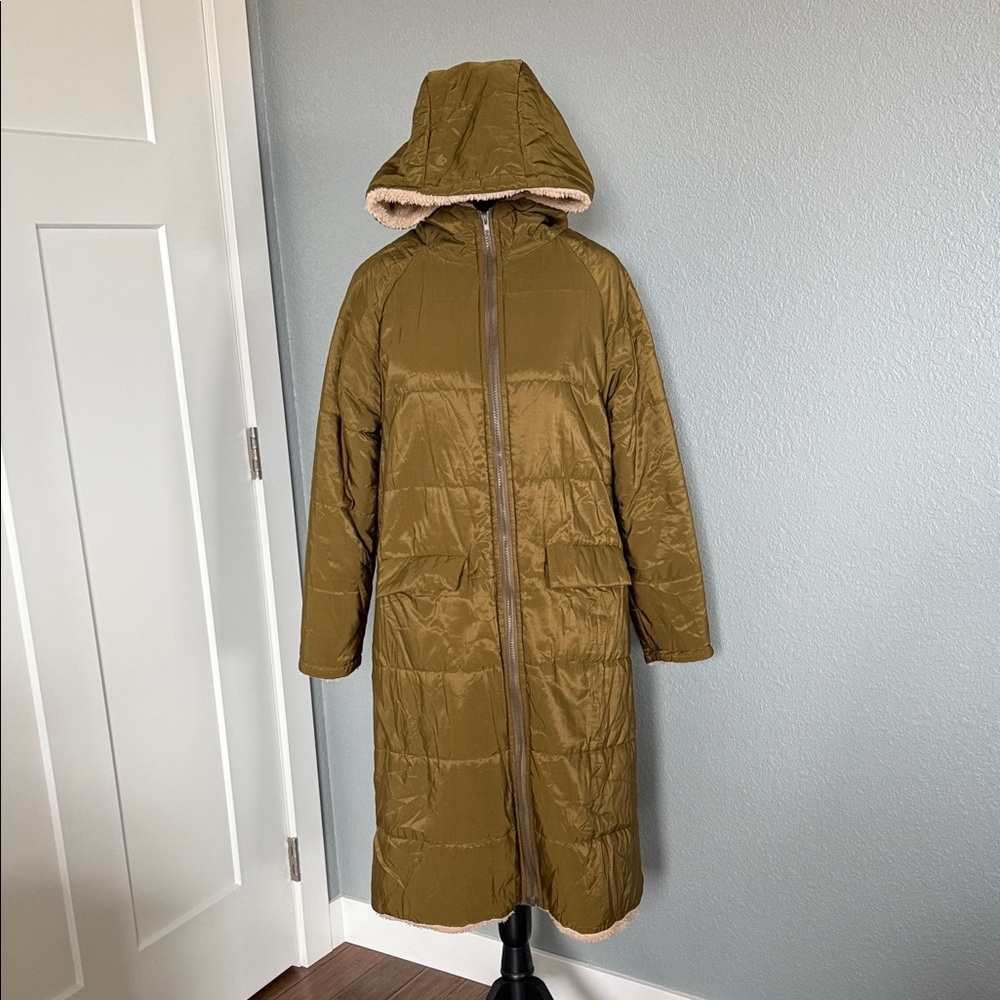 Olive Green Hooded Long Puffer Coat